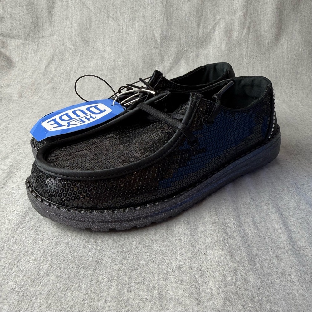 Hey Dude‎ Wendy Disco Sequin Black Slip On Loafers Shoes 43476-001 Womens W6